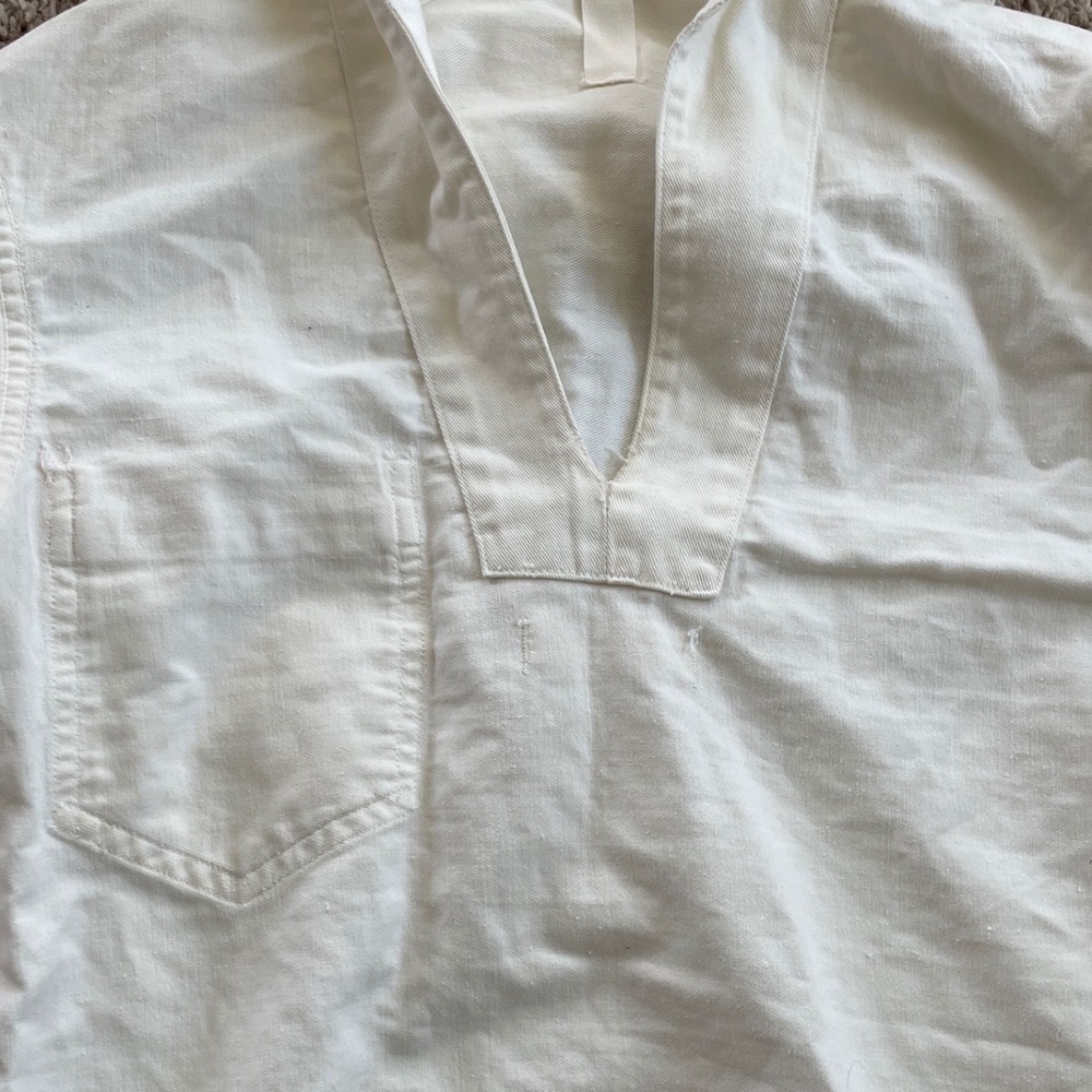Vintage US NAVY Military Sailor White Long Sleeve Uniform Shirt Stencil Print - Picture 6 of 14